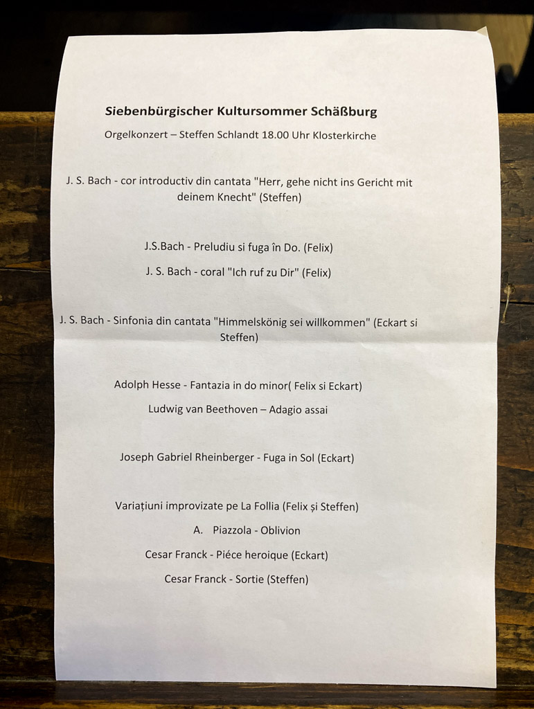 Programm des Orgelkonzertes