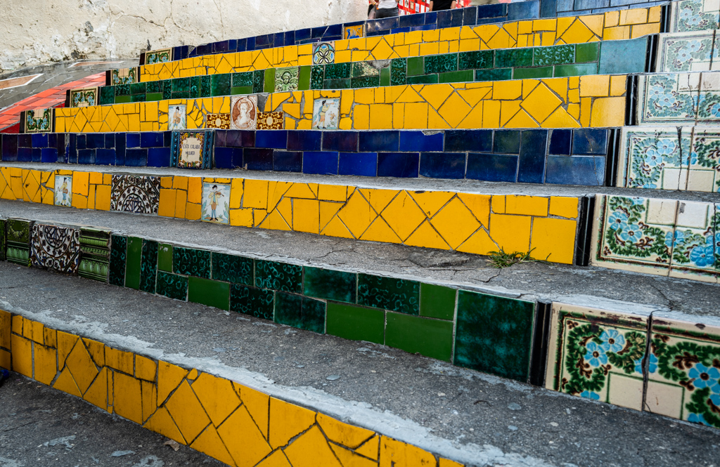 The first of 215 stairs of Escadaria Selarón, Rio de Janeiro