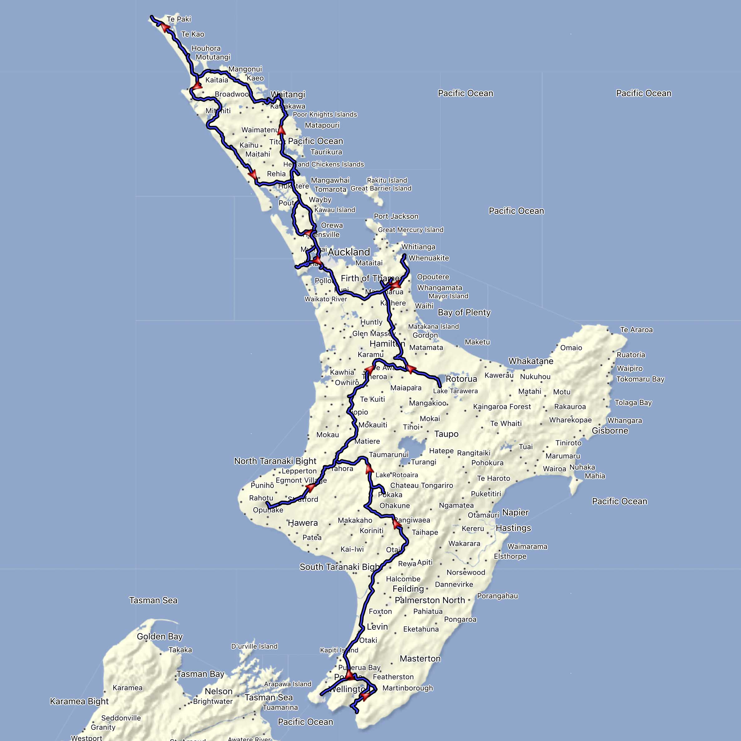 Reiseroute Neuseeland Nord