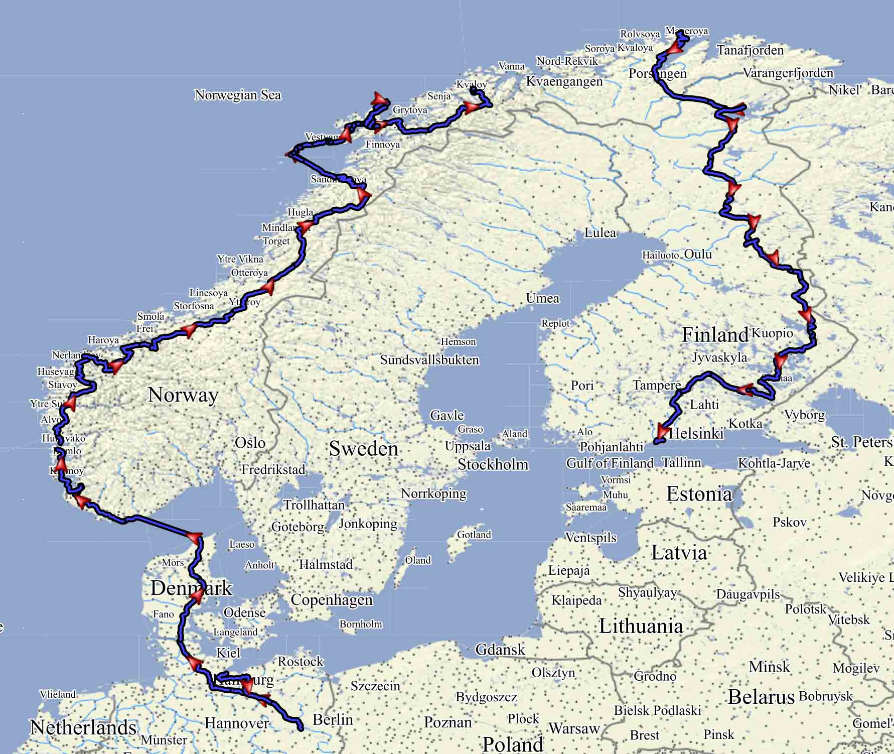 Reiseroute Nordkap