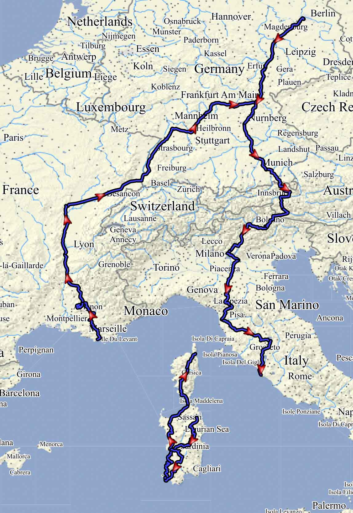 Reiseroute Tour Tirrenia