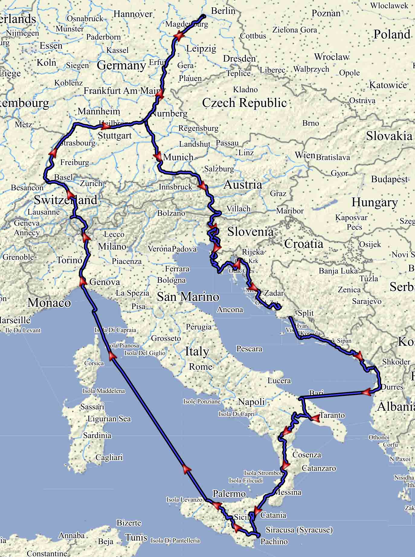 Reiseroute Giro Adriatico