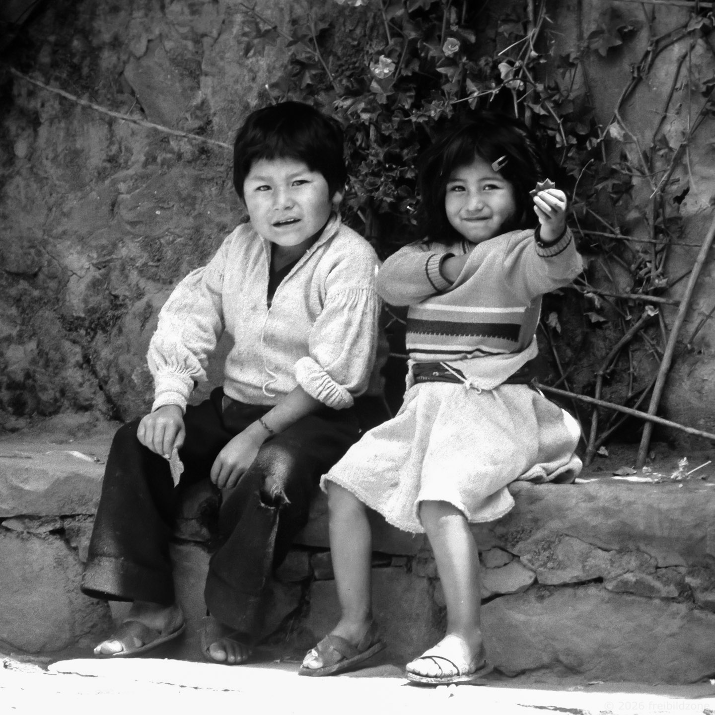 Siblings on Taquile island, Lake Titicaca, Peru (1984)