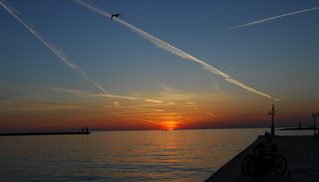 Sunset at Poreč harbour, Croatia
