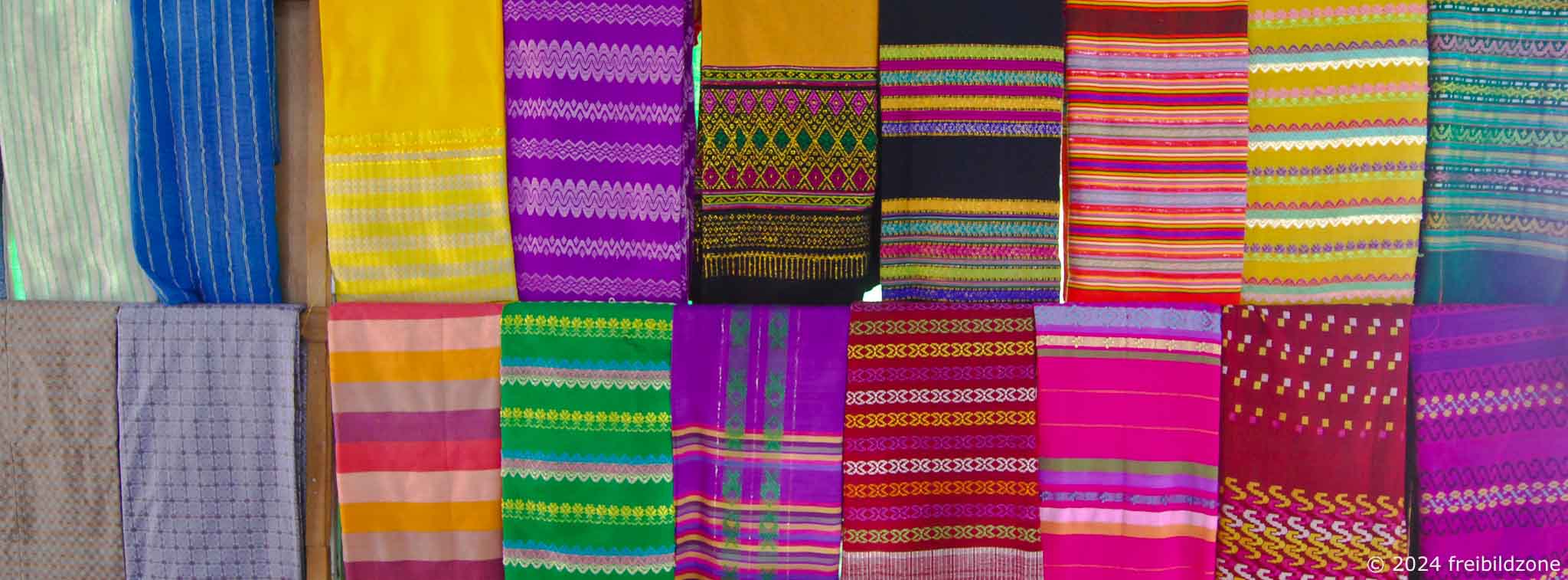Beautiful coulored weaving products, Inle Lake