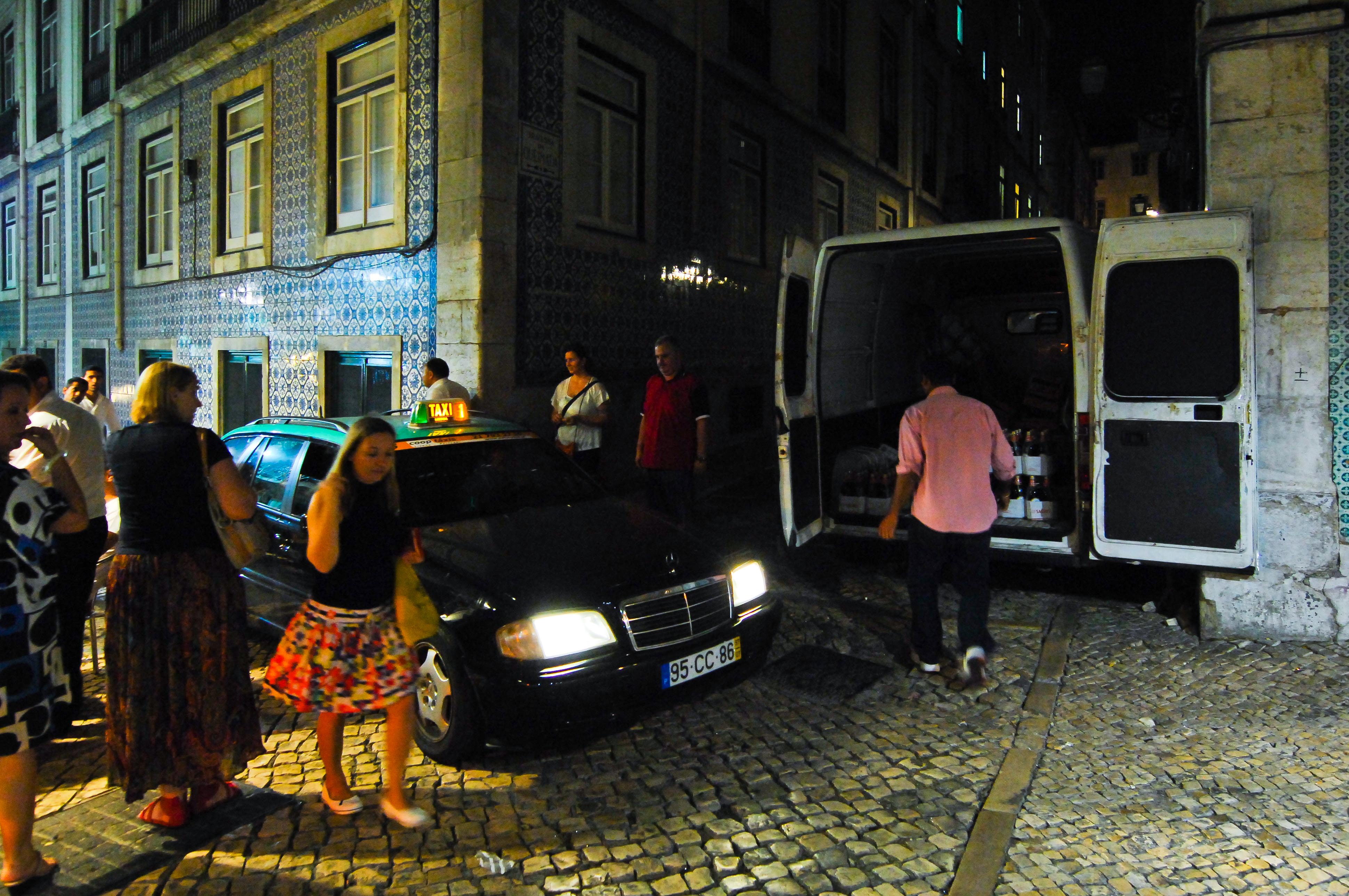 Street scene at night, Bairro Alto, Lisbon, Portugal