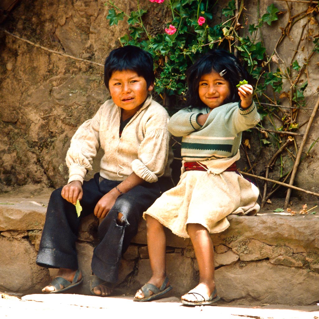 Siblings on Taquile island, Lake Titicaca, Peru
