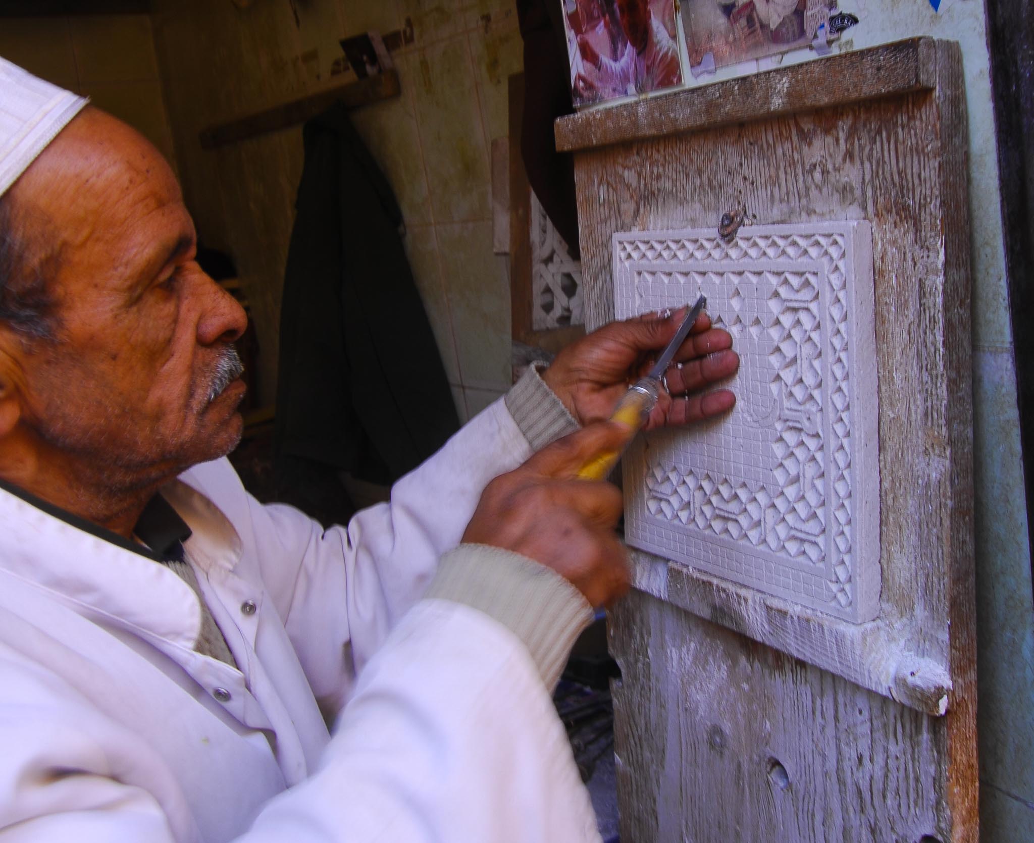 Tile carver in Marrakesh, Morocco