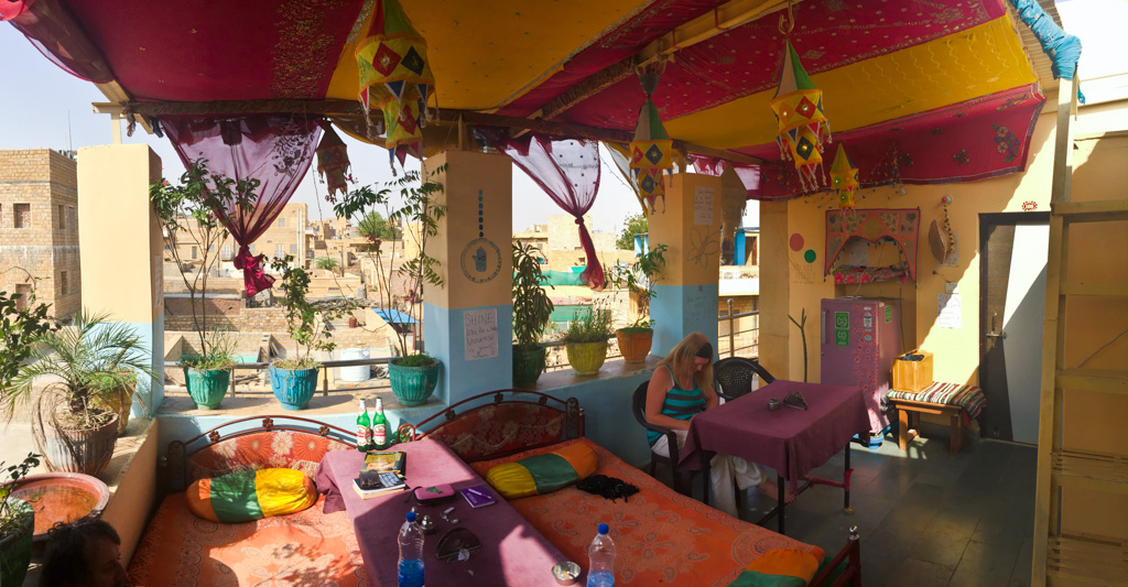 Amazing rooftop terrace at "Golden Marigold Hotel" in Jaisalmer, Rajasthan