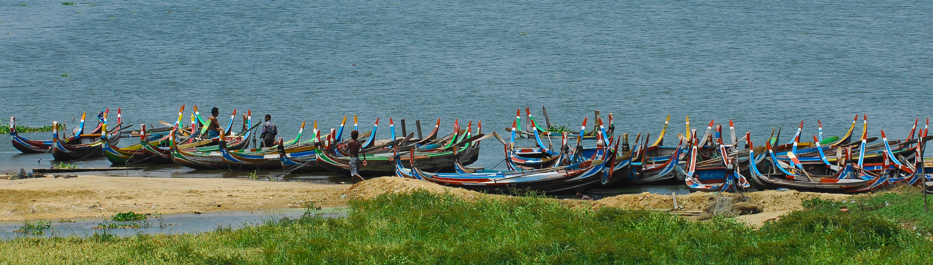 Wooden boats near U Bein Bridge