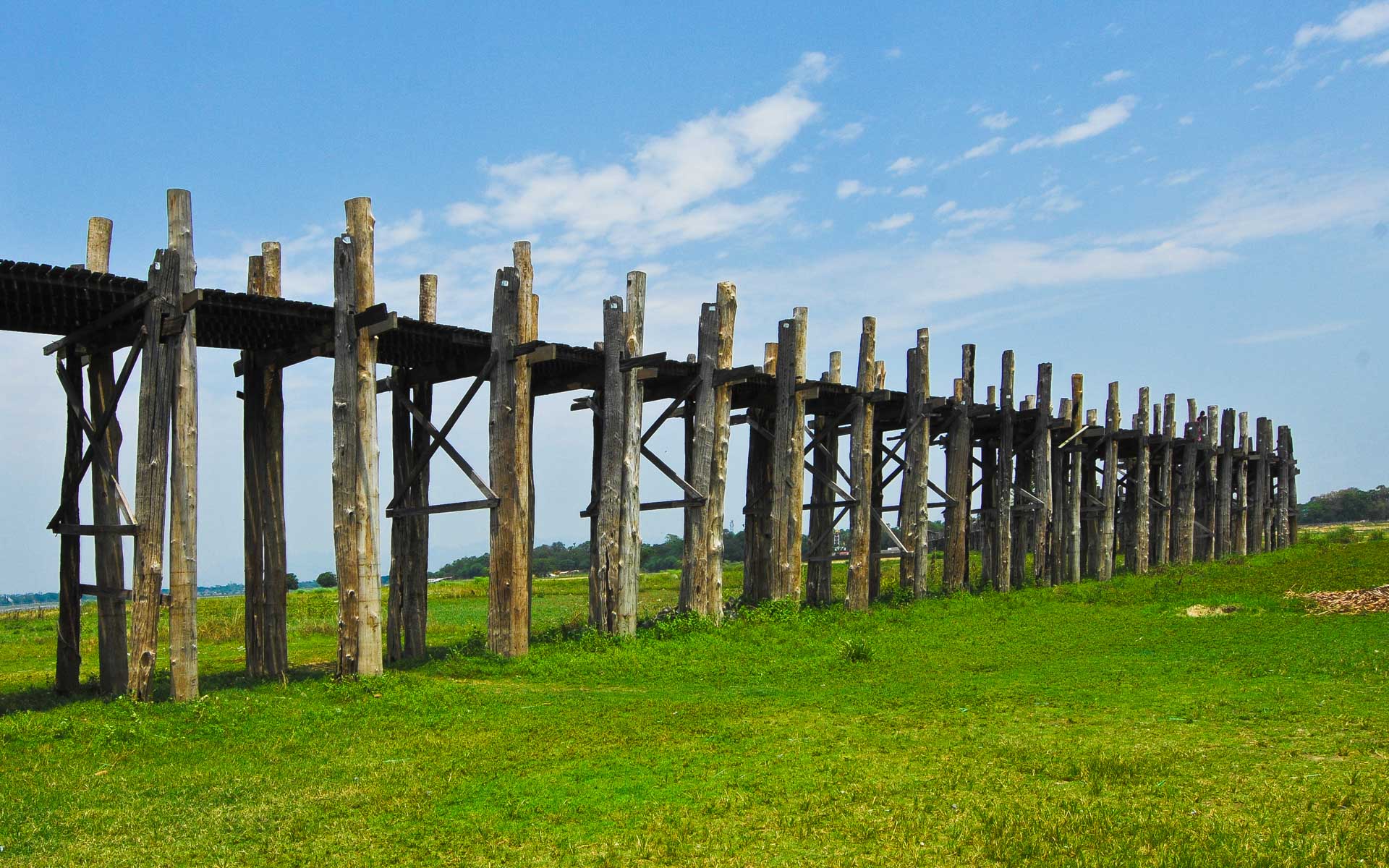 The U Bein Bridge crosses Taungthaman Lake, Amarapura