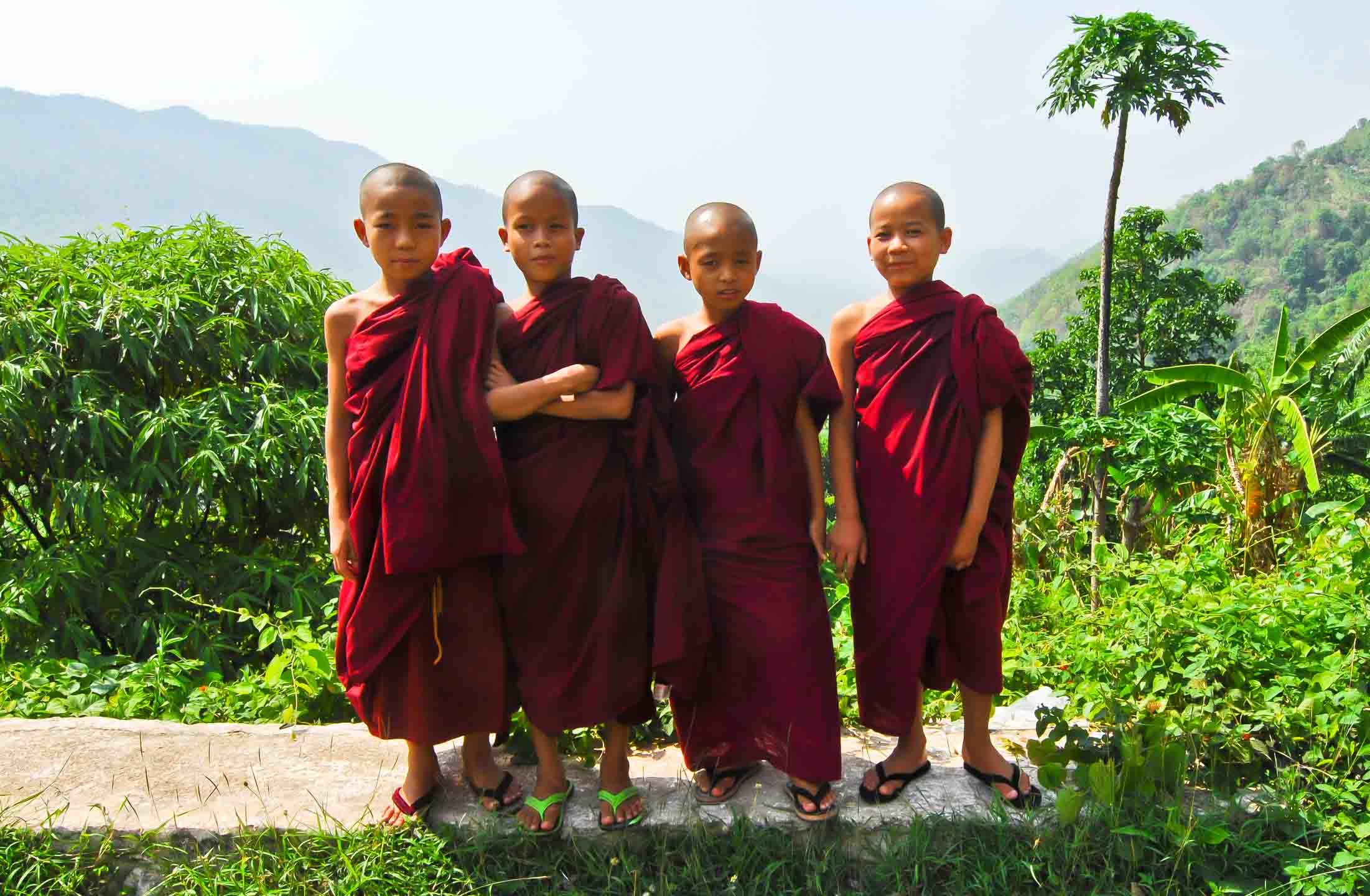 Young monks travelling together to Inle Lake, Myanmar