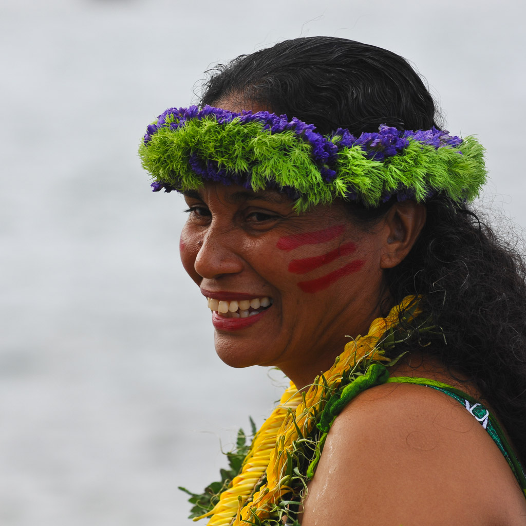 Woman in festive dress, Hawaii, USA
