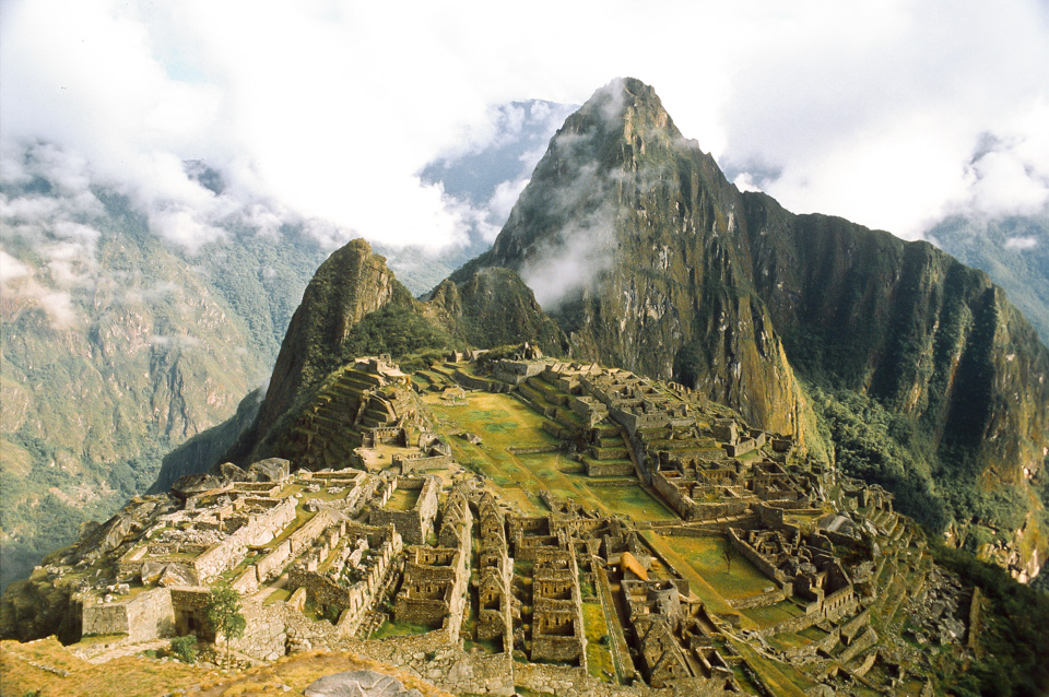 First view of Machu Picchu after three days walking, Peru