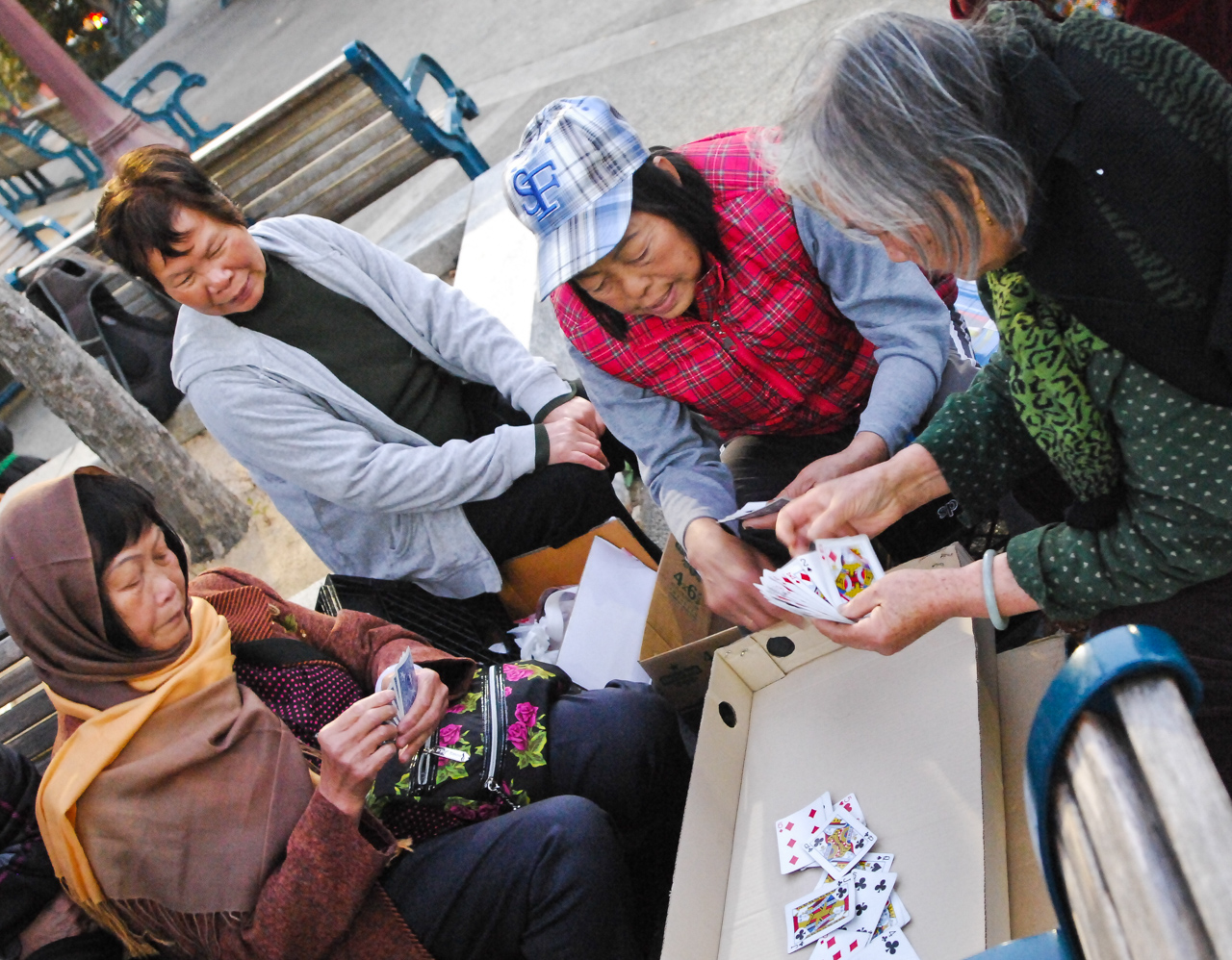 Card players in Portsmouth Square Plaza, China Town